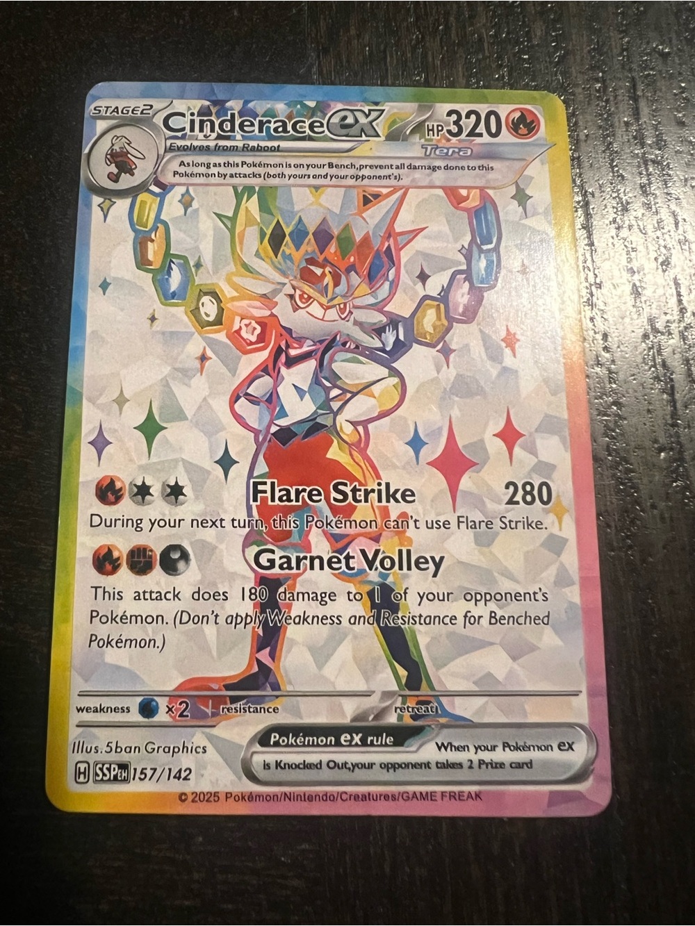 Pokemon Cinderace ex Rainbow Foil Card - Red Green Blue